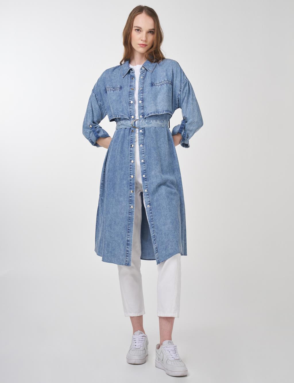 Metal Buckle Detailed Lyocell Tunic Towel Wash