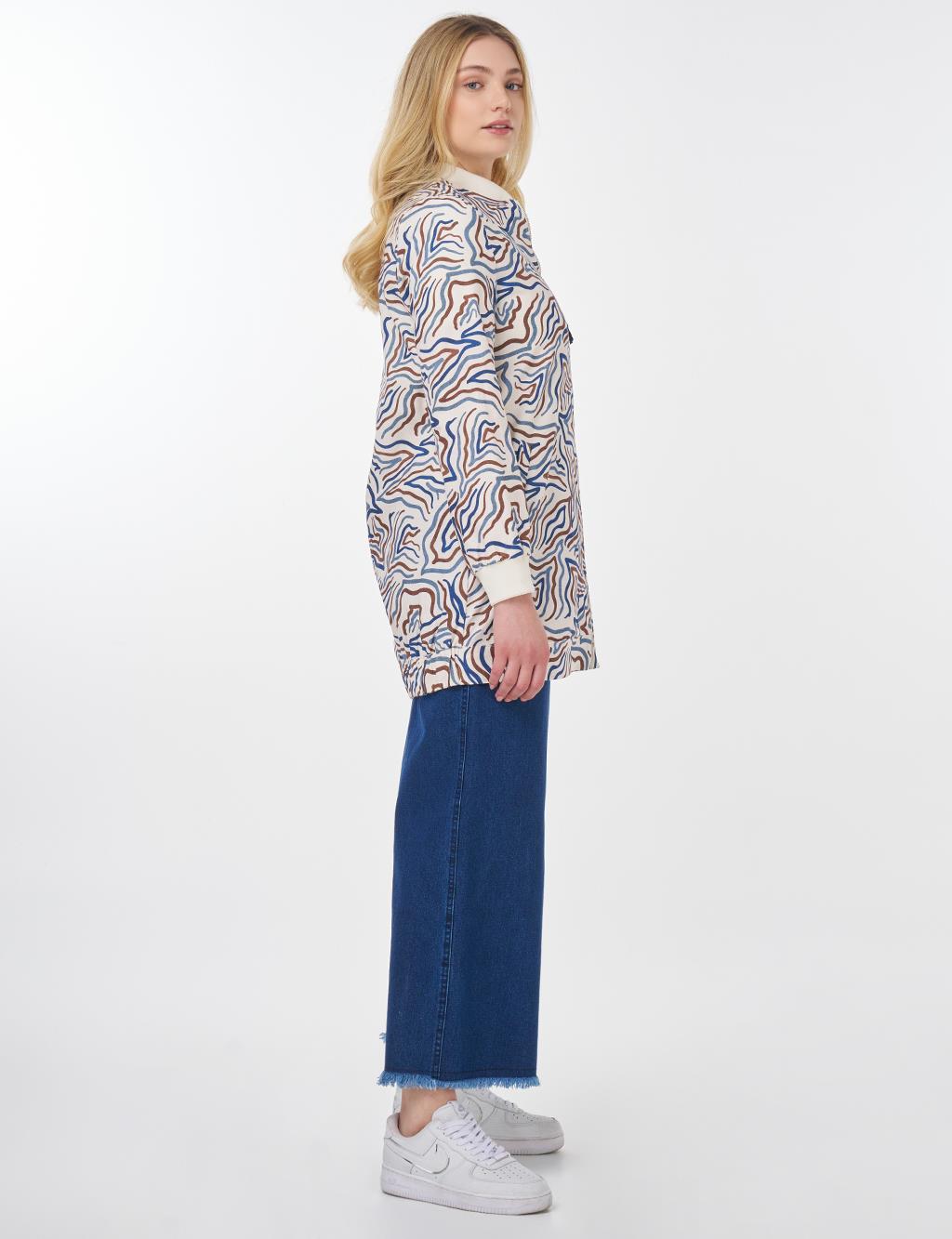 Abstract Pattern Varsity Collar Jacket Ecru 