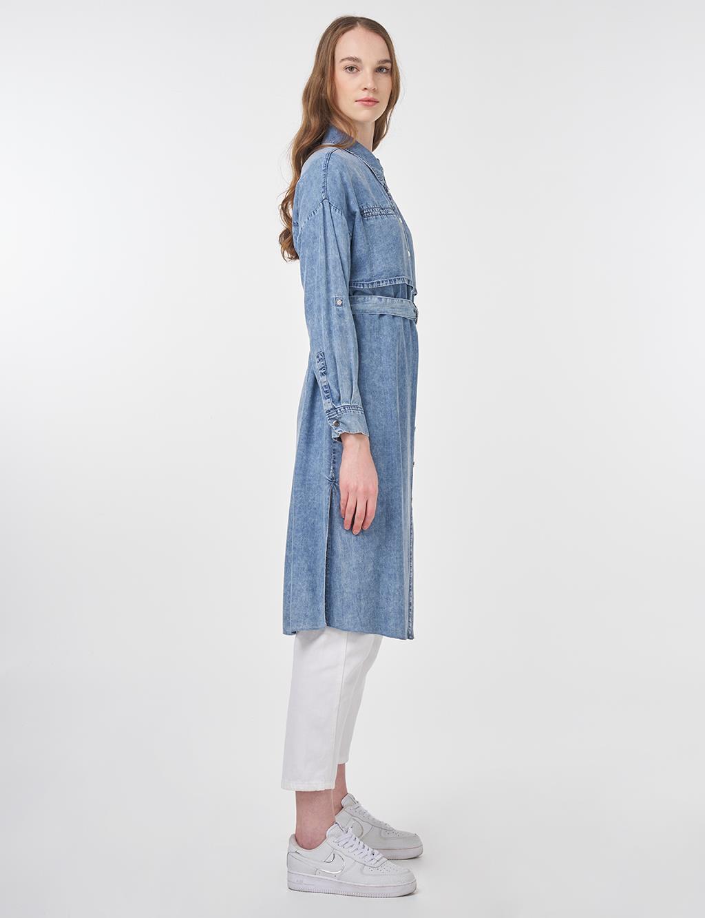 Metal Buckle Detailed Lyocell Tunic Towel Wash