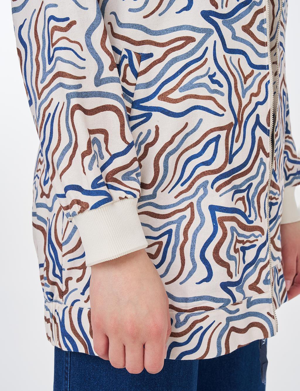 Abstract Pattern Varsity Collar Jacket Ecru 