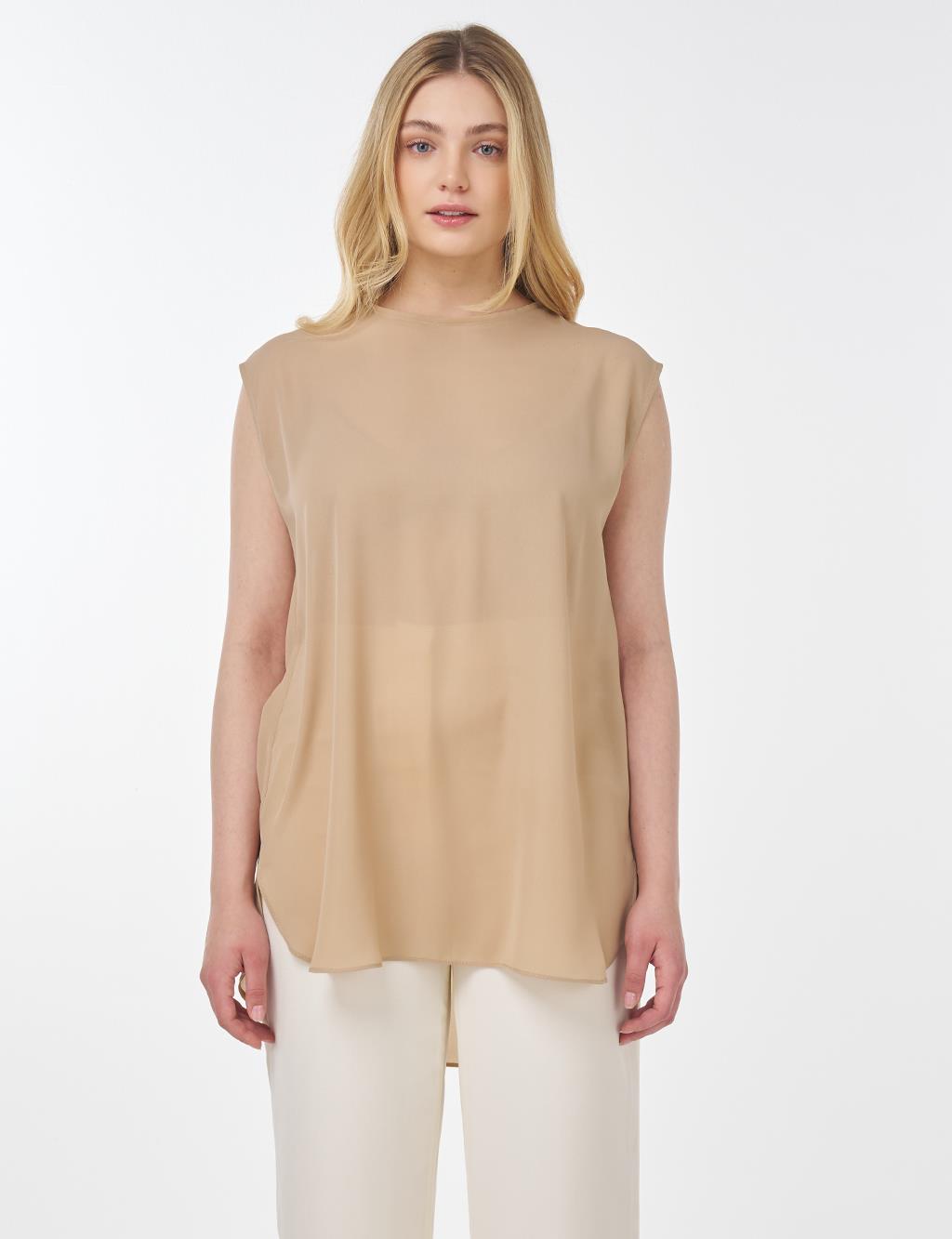Crew Neck Basic T-Shirt Beige