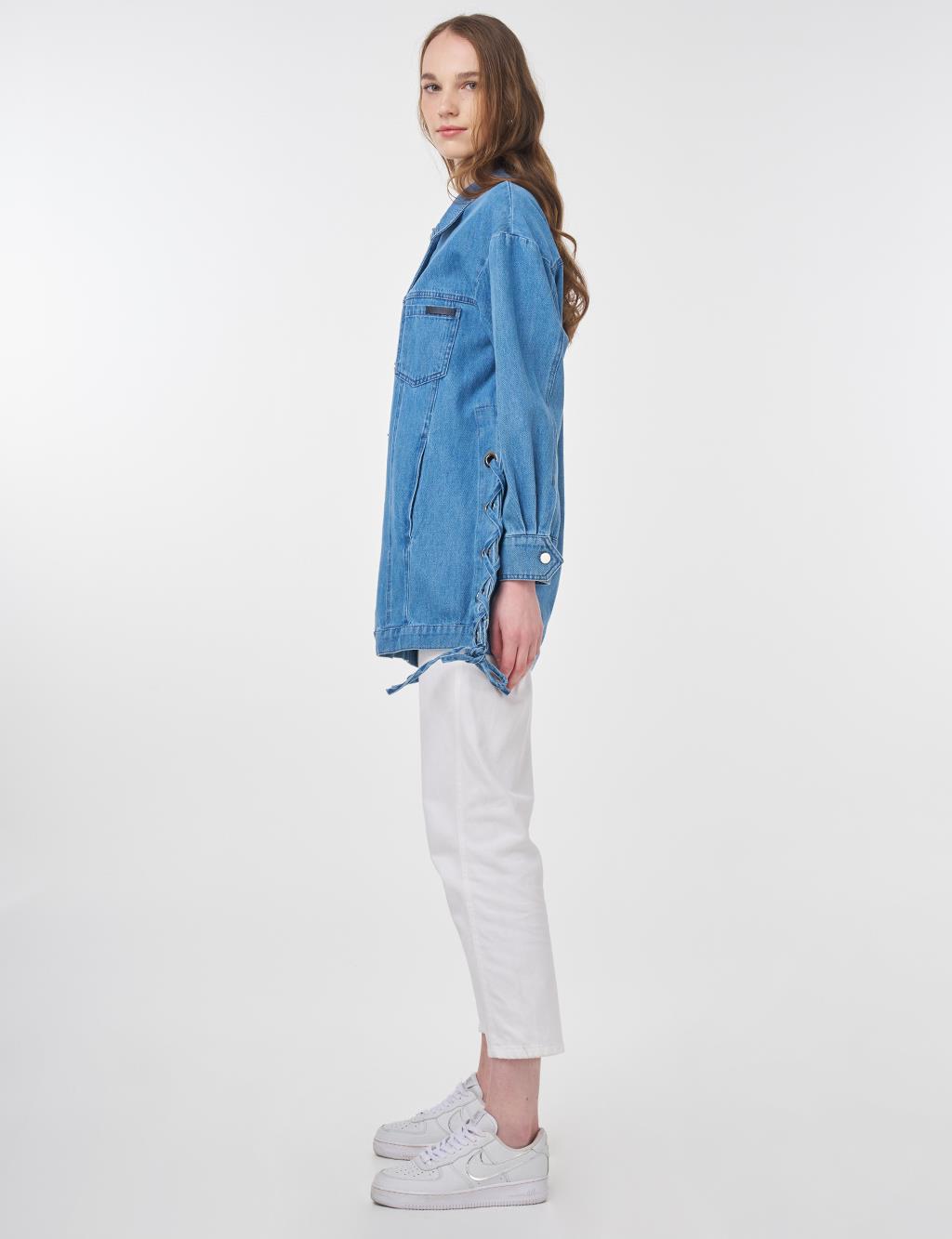Drawstring Detailed Denim Jacket Indigo
