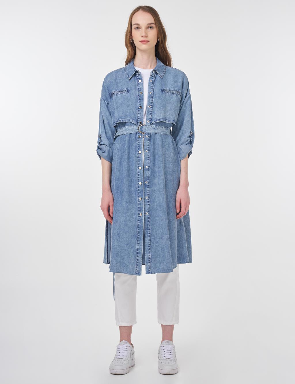 Metal Buckle Detailed Lyocell Tunic Towel Wash