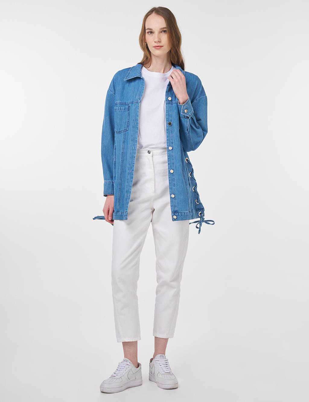 Drawstring Detailed Denim Jacket Indigo