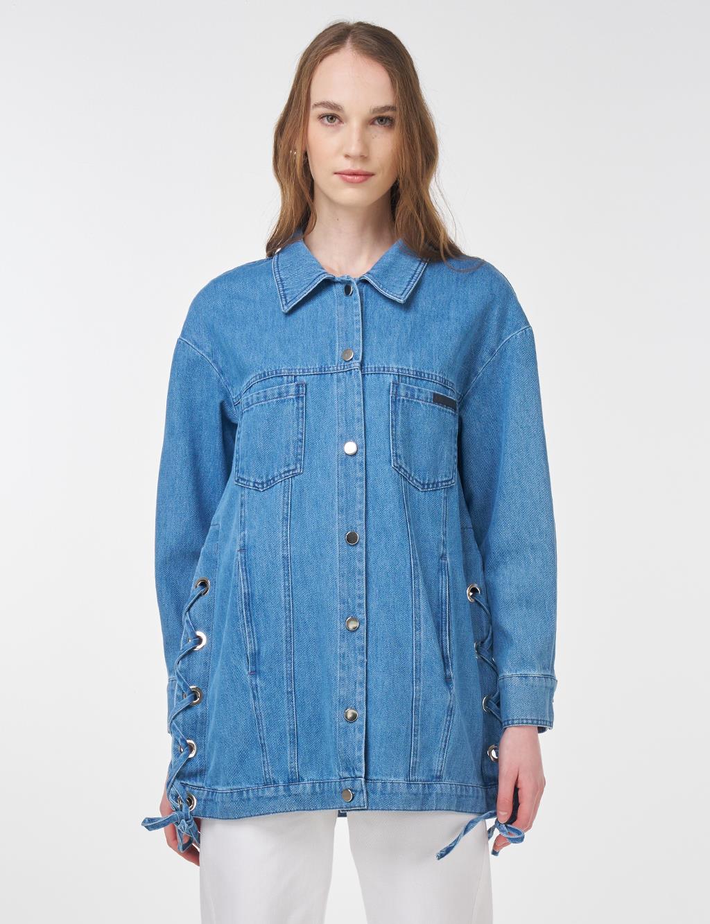 Drawstring Detailed Denim Jacket Indigo