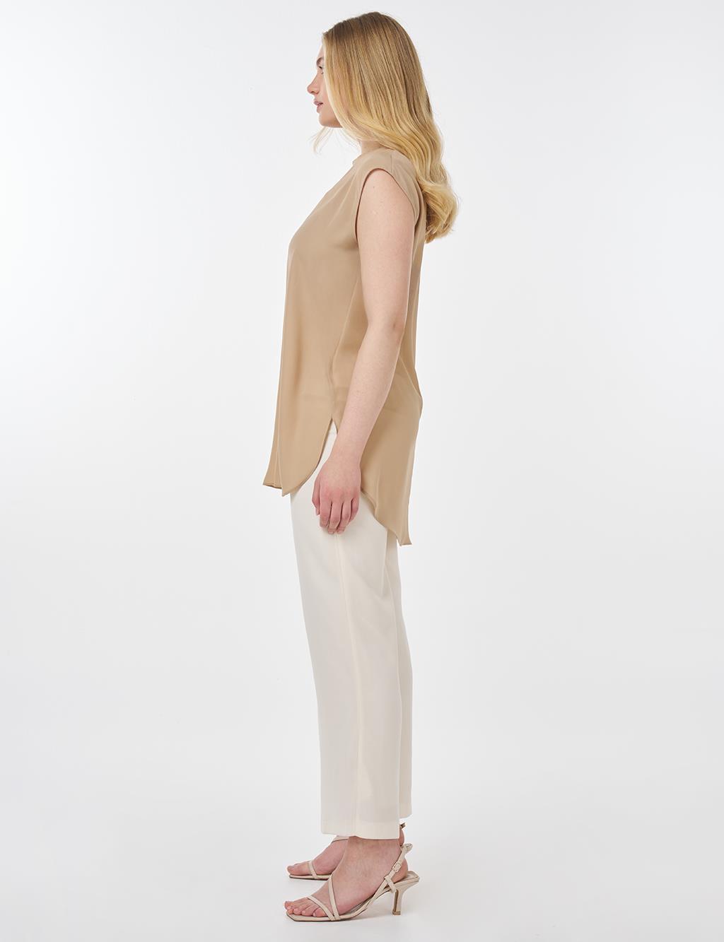 Crew Neck Basic T-Shirt Beige