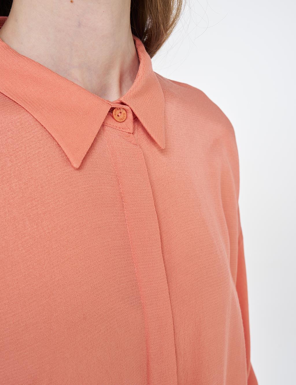 Hidden Button Shirt Collar Tunic Salmon