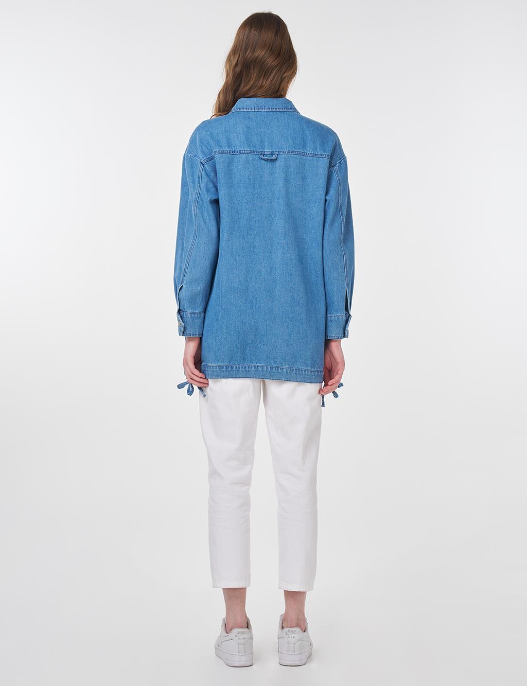 Drawstring Detailed Denim Jacket Indigo