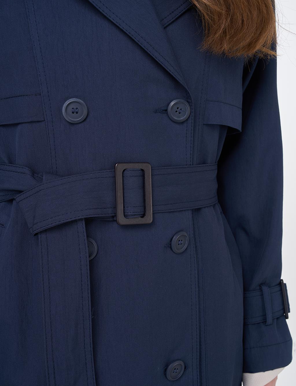 Epaulet Detail Belted Coat Navy Blue