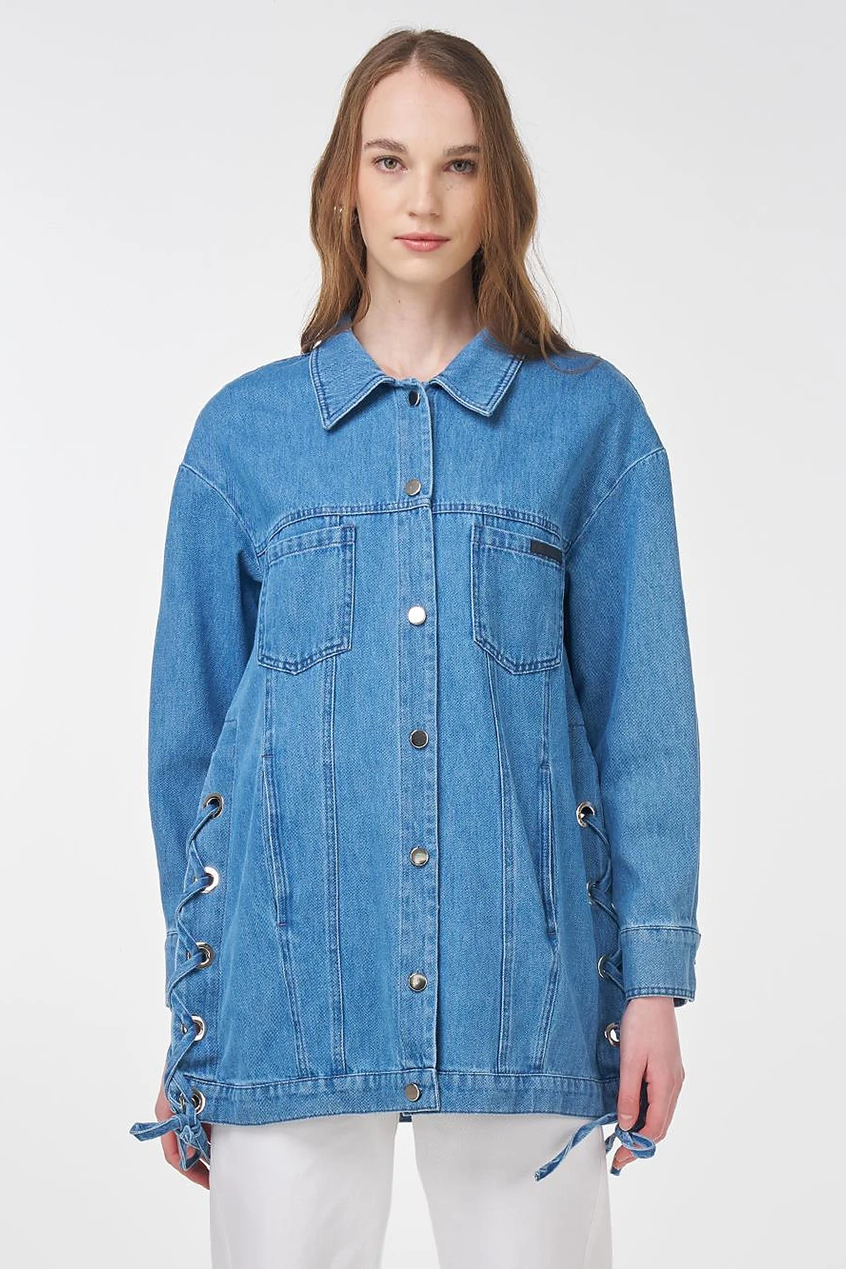Drawstring Detailed Denim Jacket Indigo