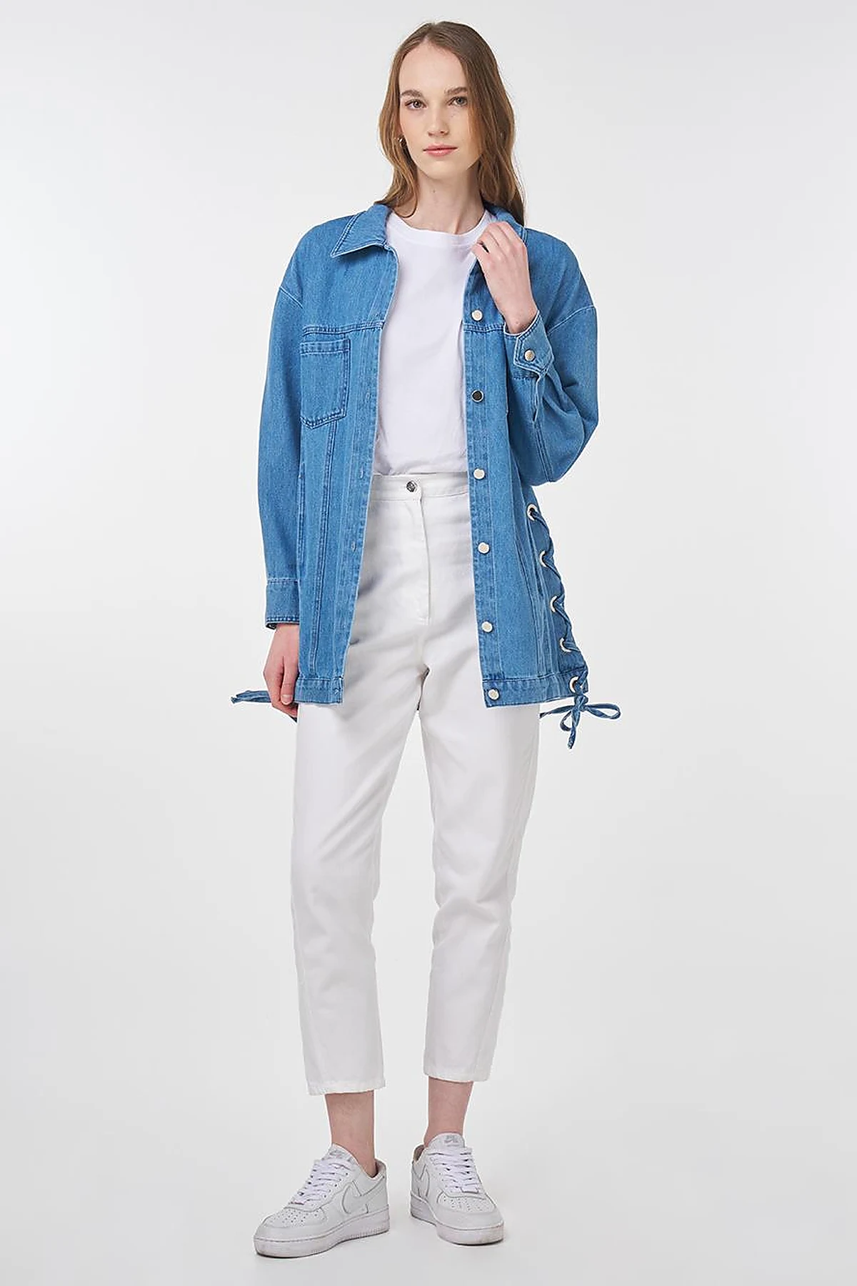 Drawstring Detailed Denim Jacket Indigo