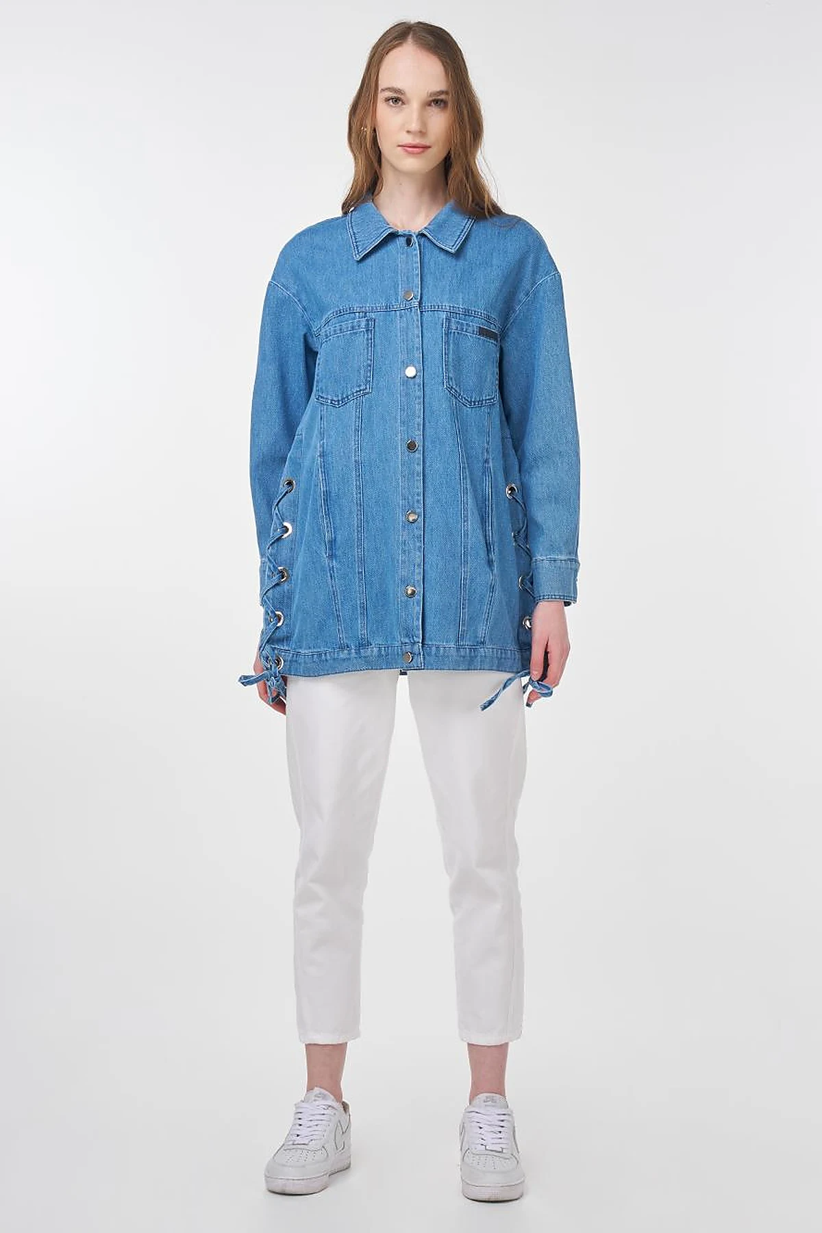 Drawstring Detailed Denim Jacket Indigo