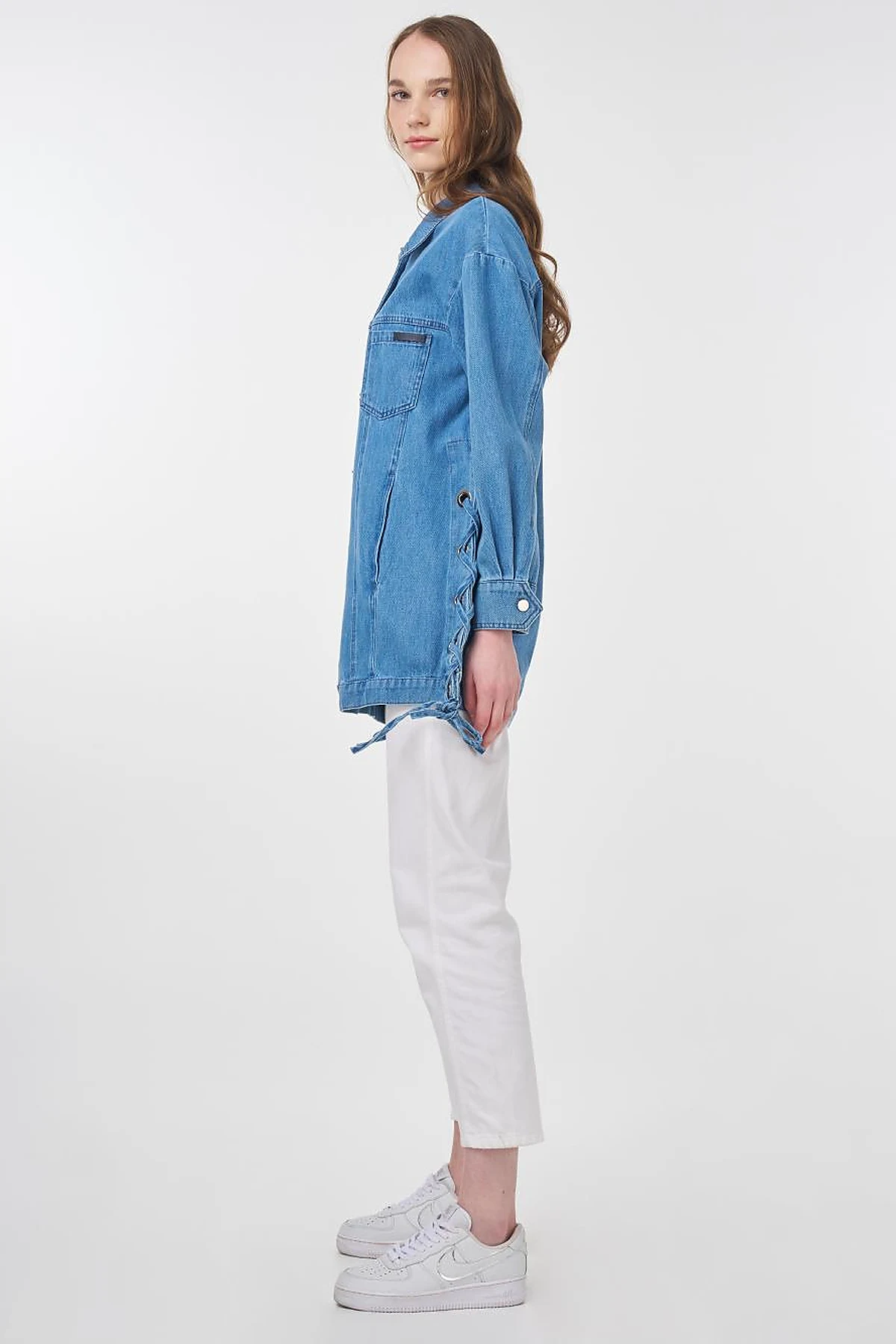 Drawstring Detailed Denim Jacket Indigo