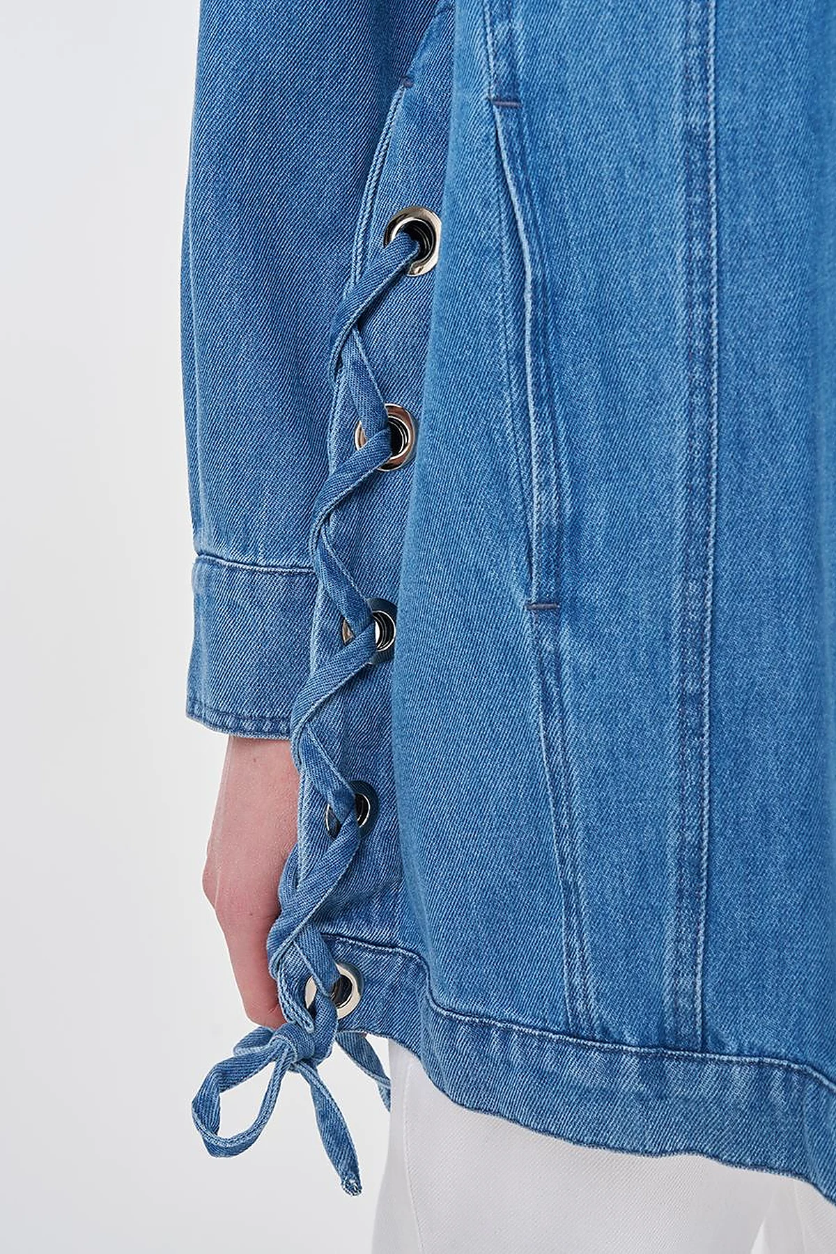 Drawstring Detailed Denim Jacket Indigo