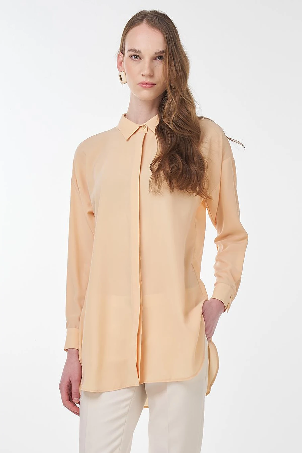 Basic Shirt Collar Tunic Salmon