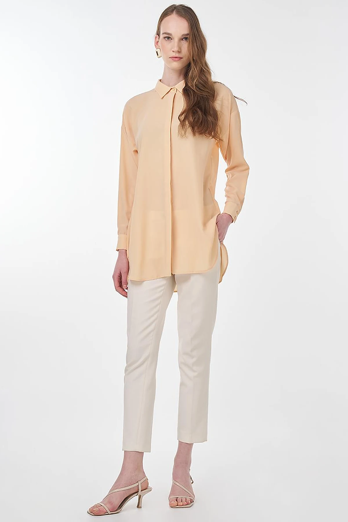 Basic Shirt Collar Tunic Salmon
