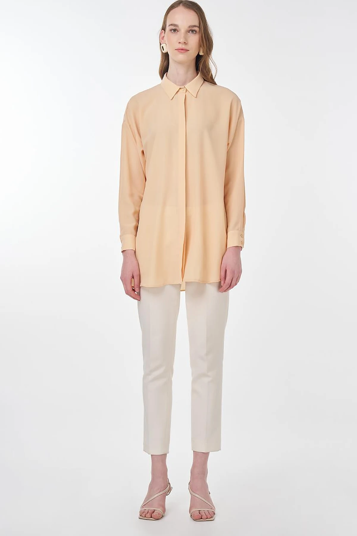 Basic Shirt Collar Tunic Salmon