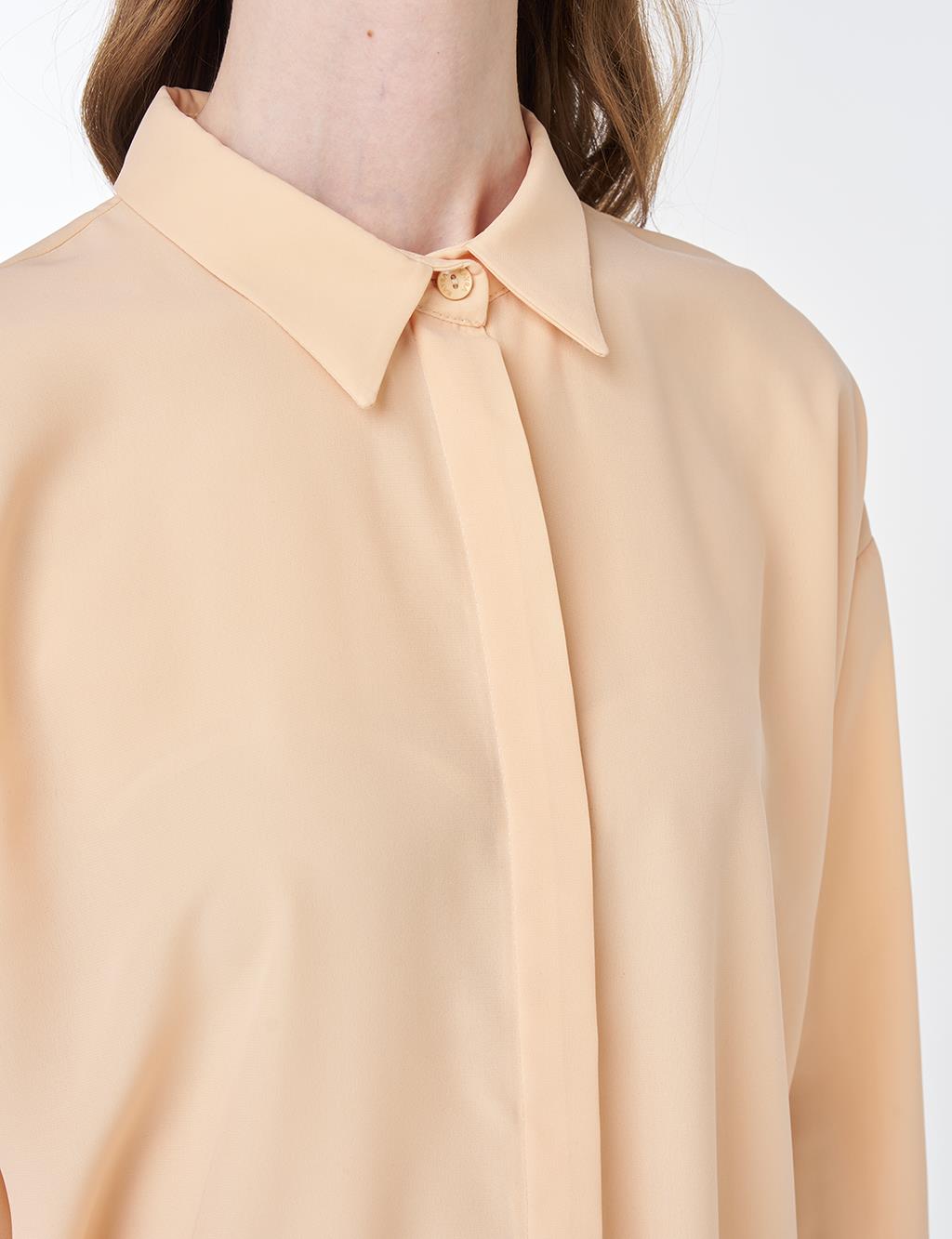 Basic Gömlek Yaka Tunik Somon
