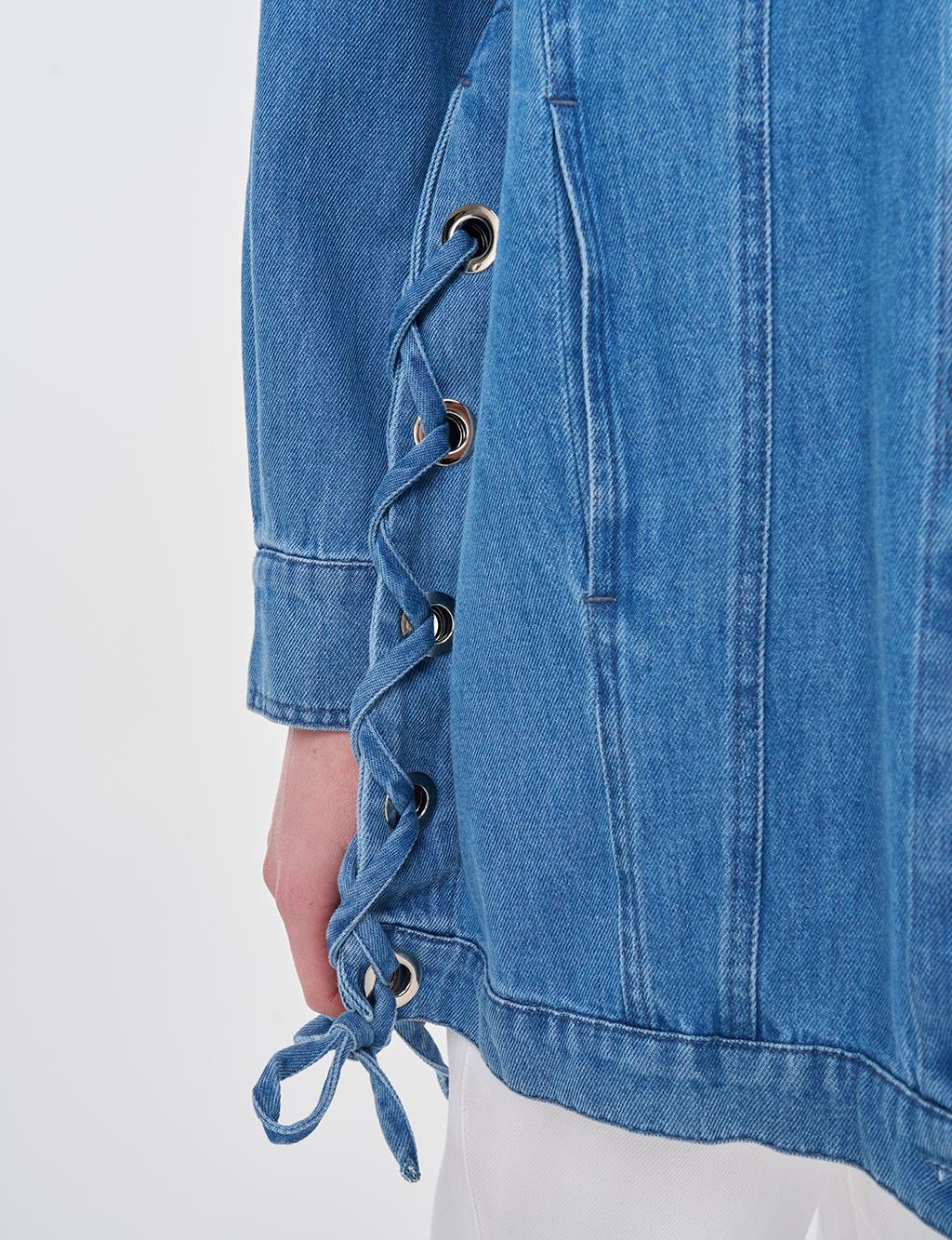 Drawstring Detailed Denim Jacket Indigo