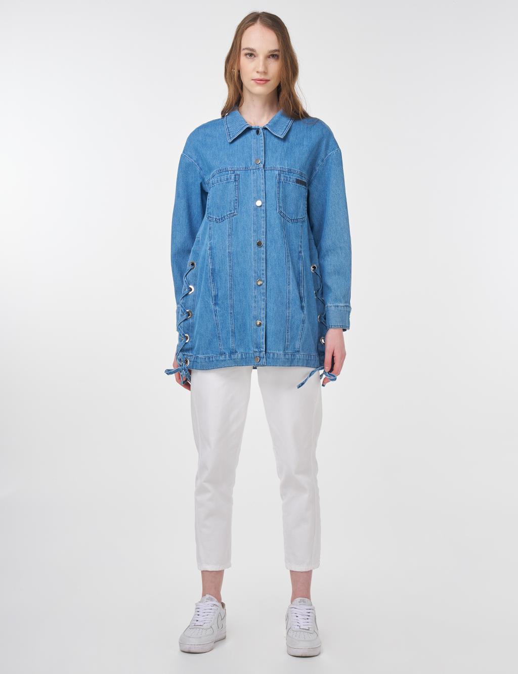 Drawstring Detailed Denim Jacket Indigo