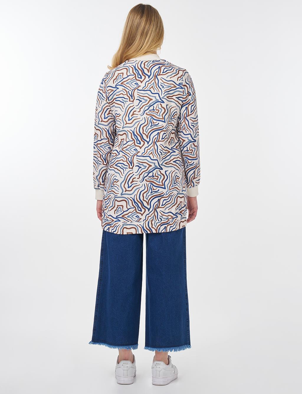 Abstract Pattern Varsity Collar Jacket Ecru 
