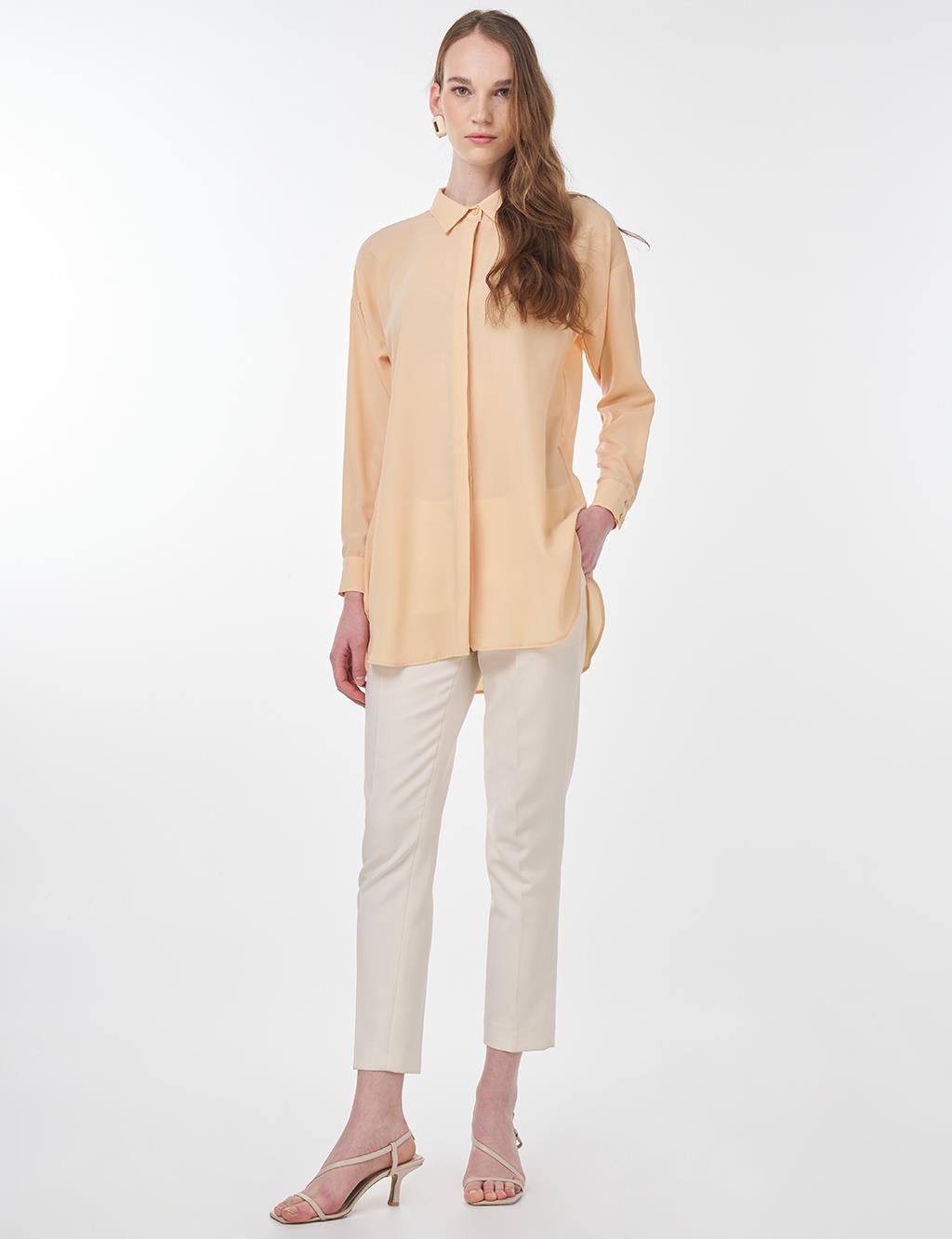 Basic Gömlek Yaka Tunik Somon