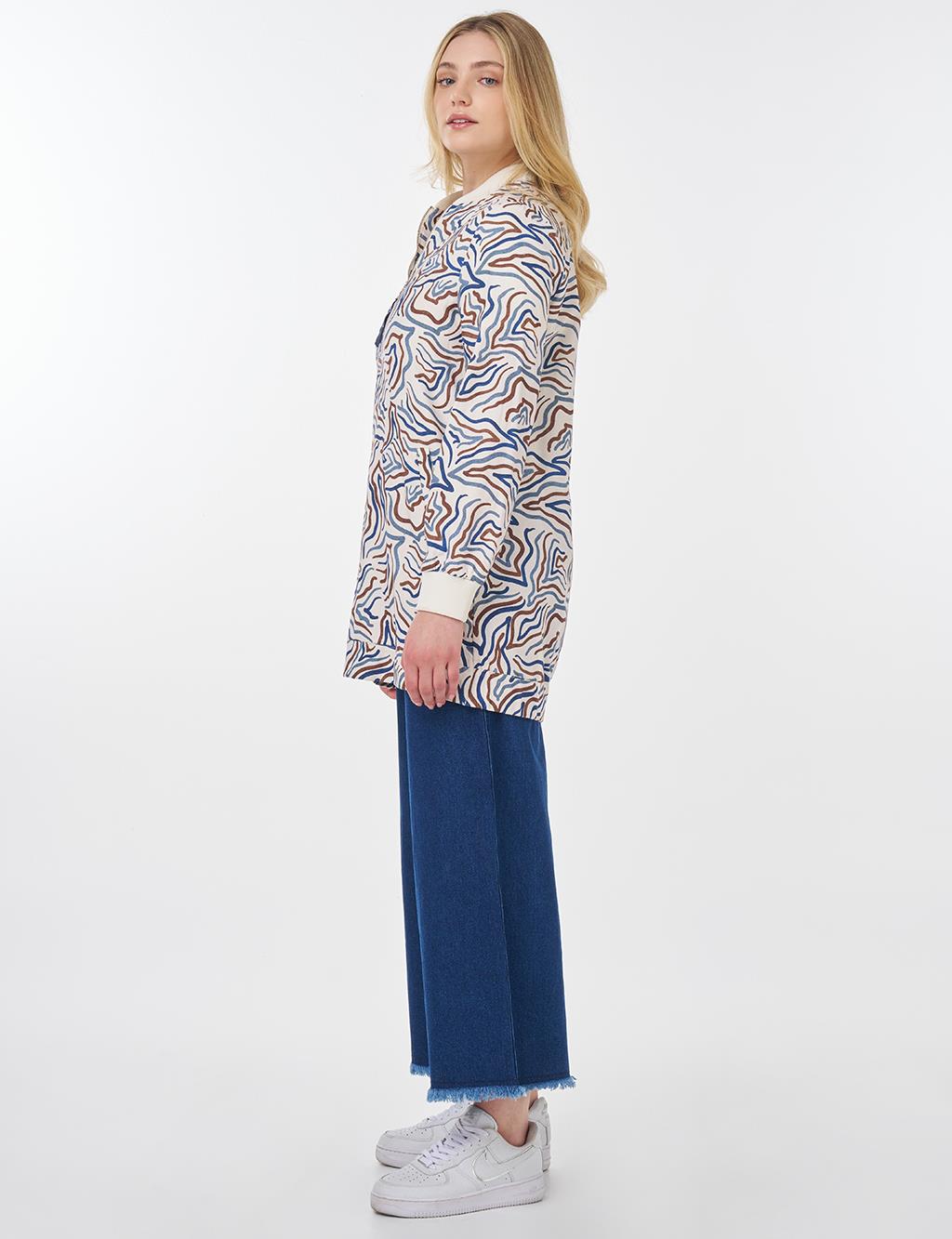 Abstract Pattern Varsity Collar Jacket Ecru 