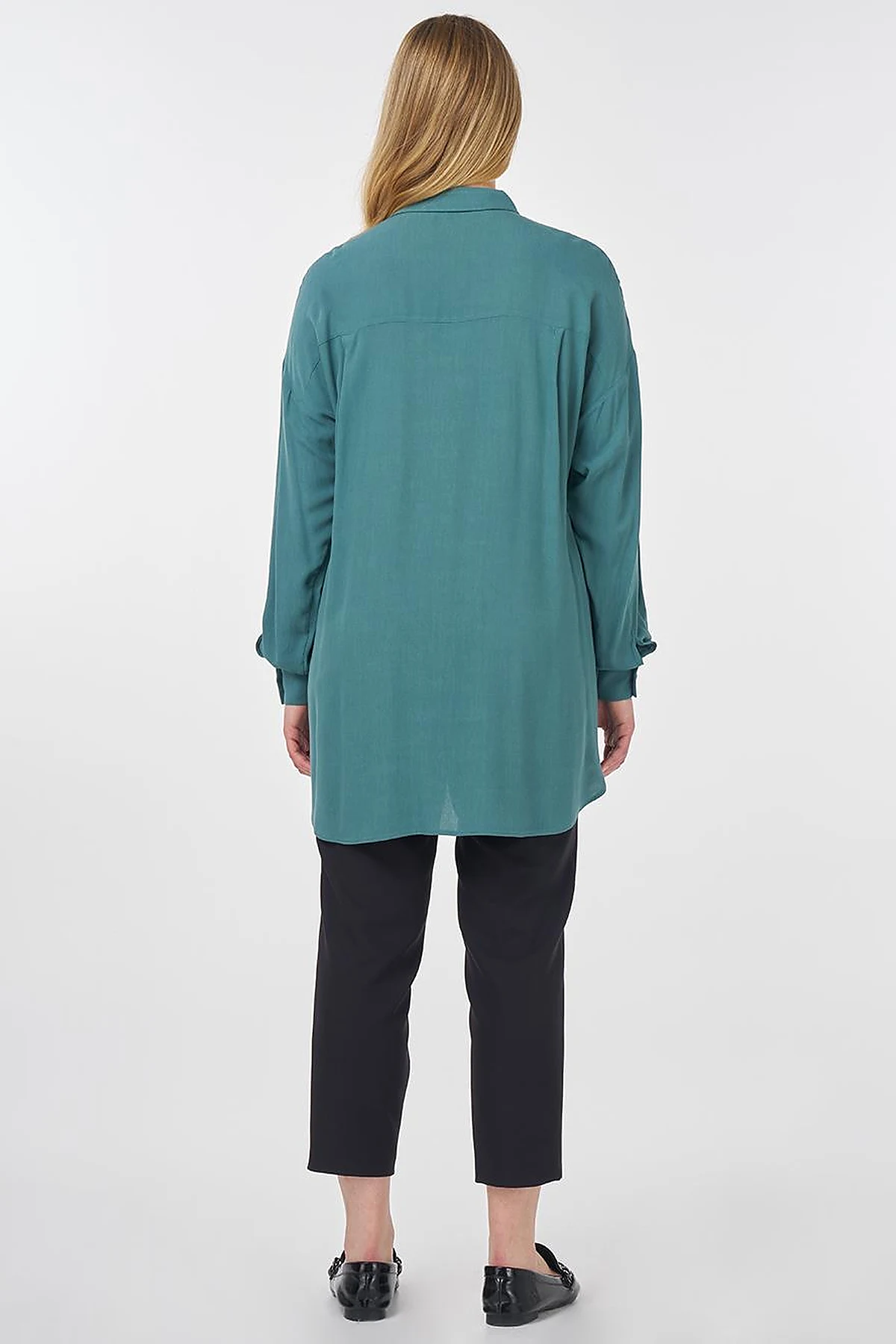 Hidden Button Shirt Collar Tunic Teal
