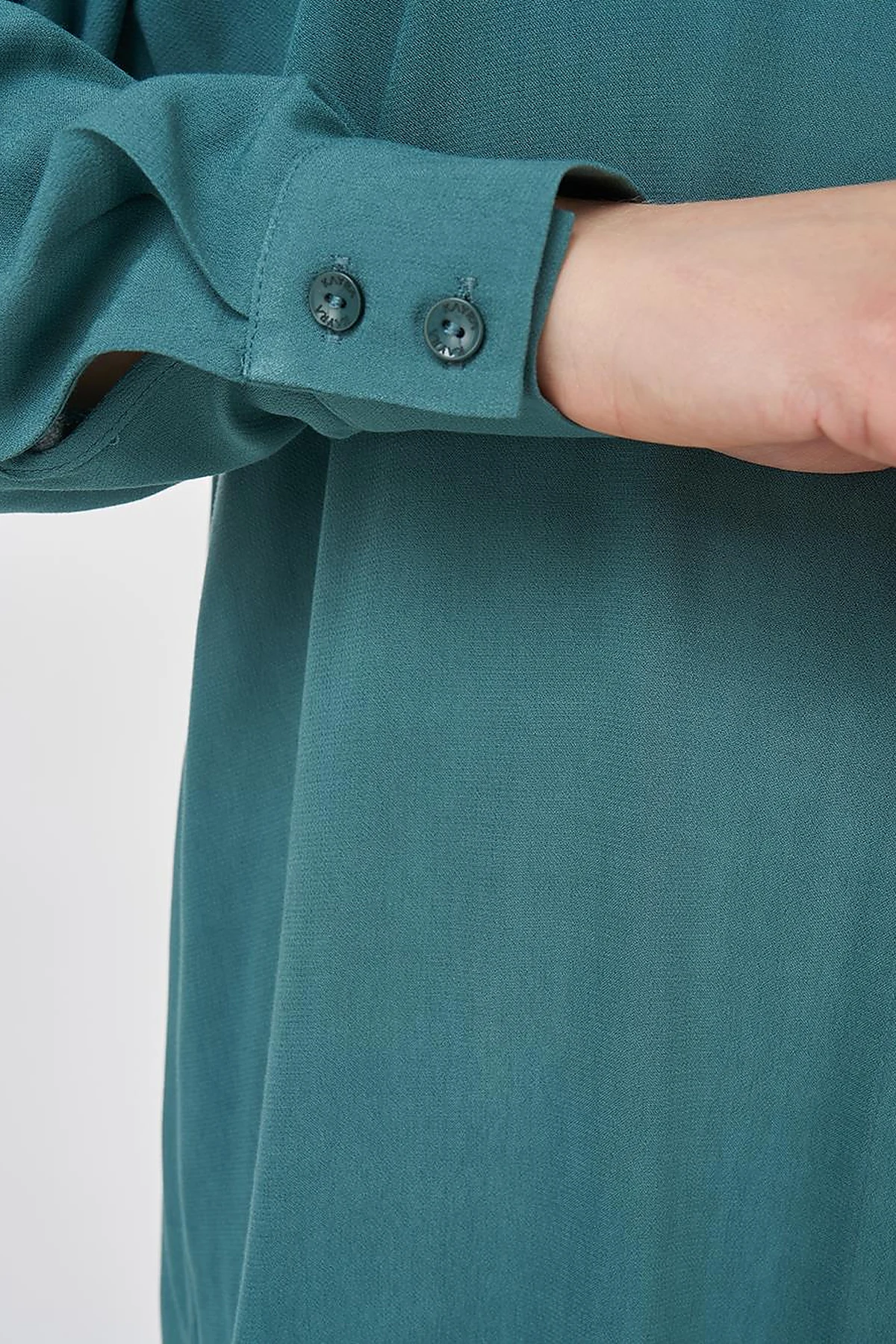 Hidden Button Shirt Collar Tunic Teal