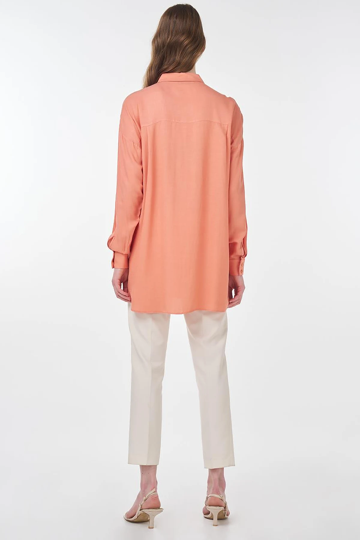 Hidden Button Shirt Collar Tunic Salmon
