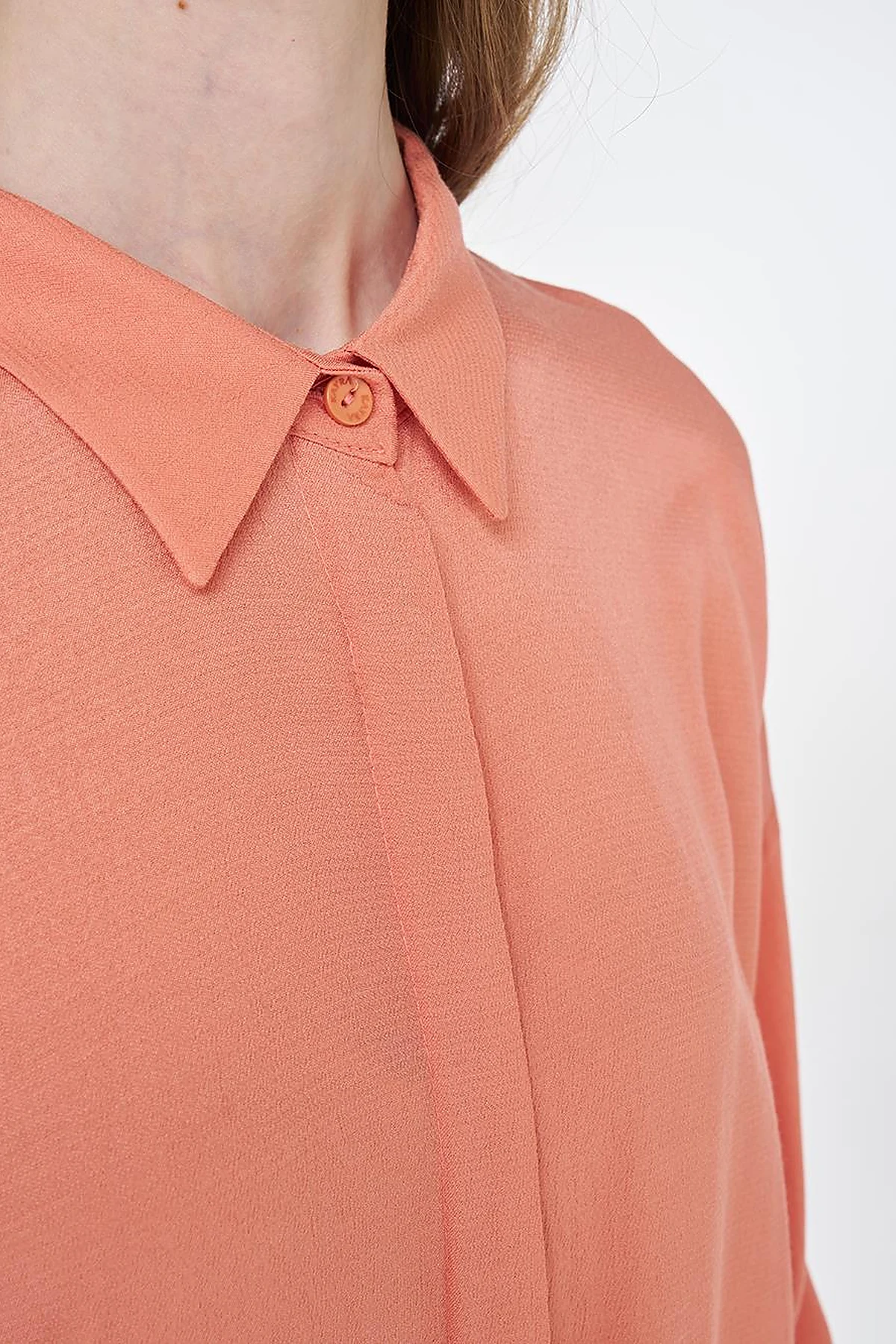 Hidden Button Shirt Collar Tunic Salmon