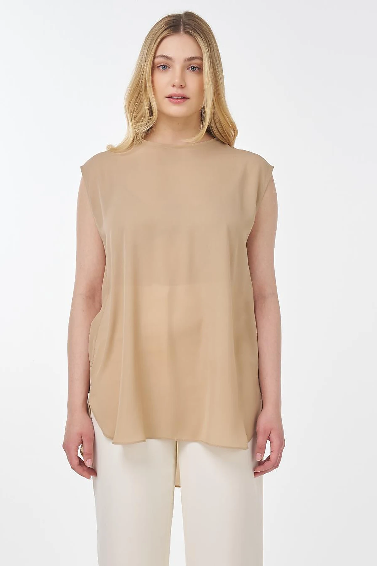 Crew Neck Basic T-Shirt Beige