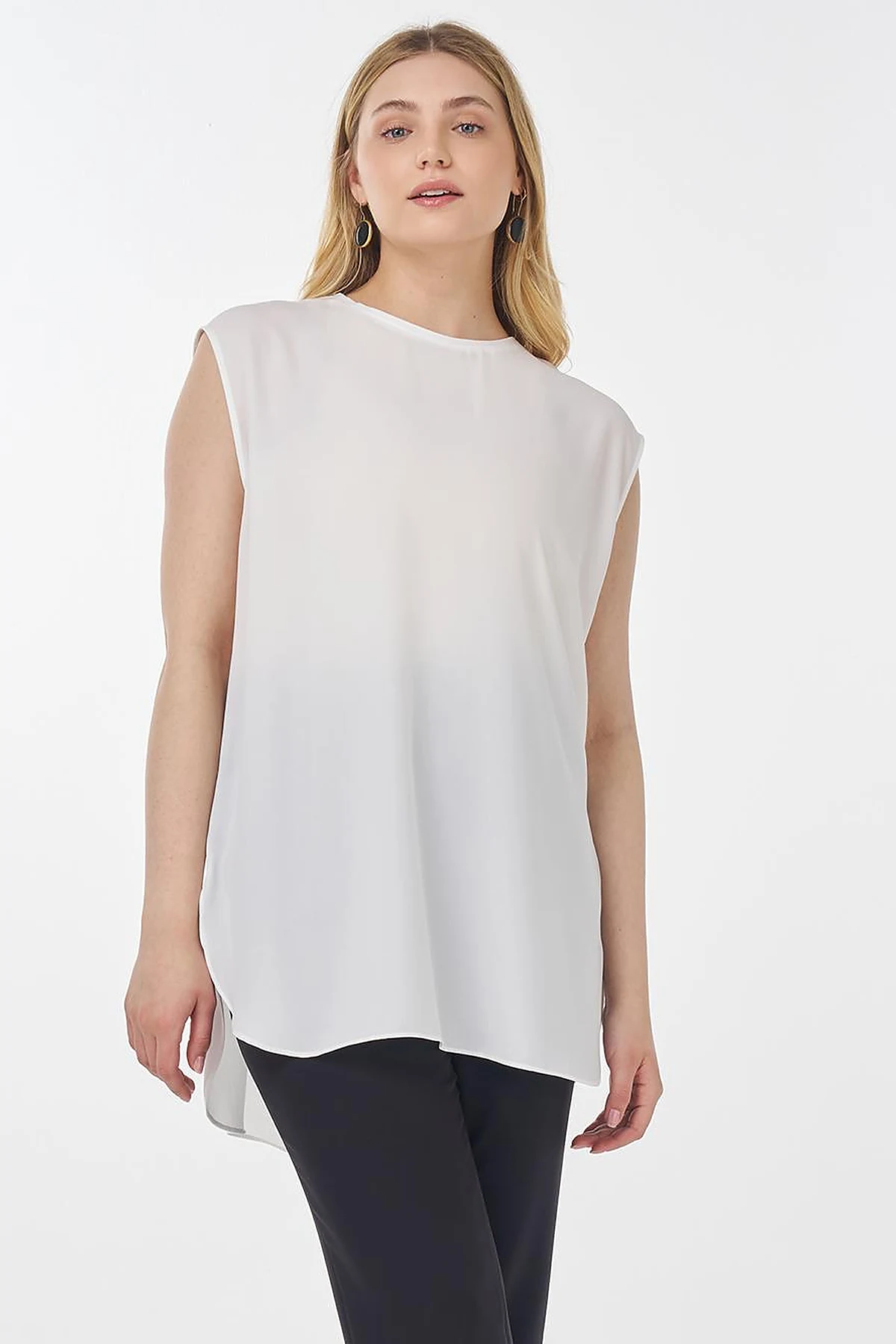 Sıfır Yaka Basic T-Shirt Ekru