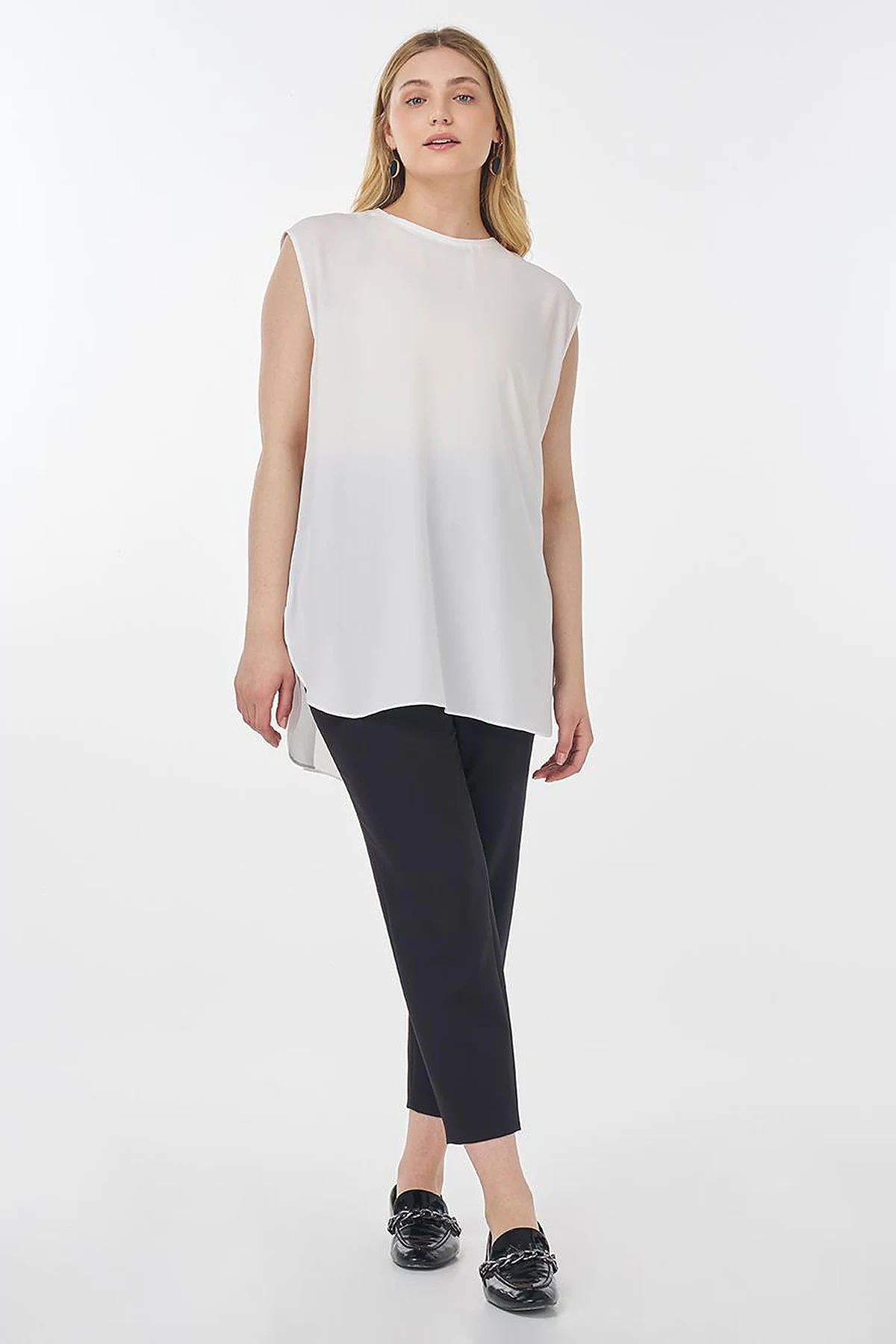 Sıfır Yaka Basic T-Shirt Ekru