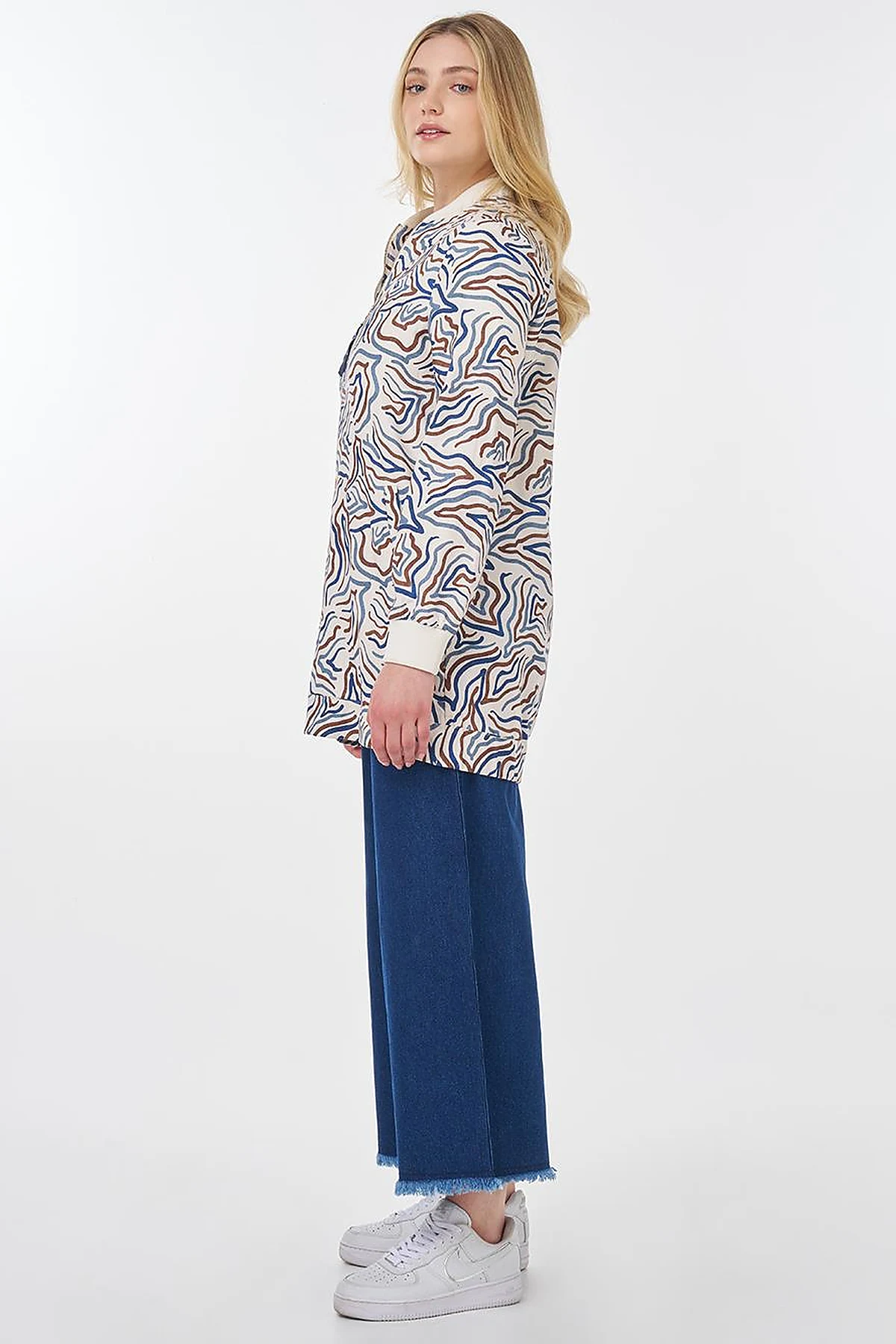 Abstract Pattern Varsity Collar Jacket Ecru 