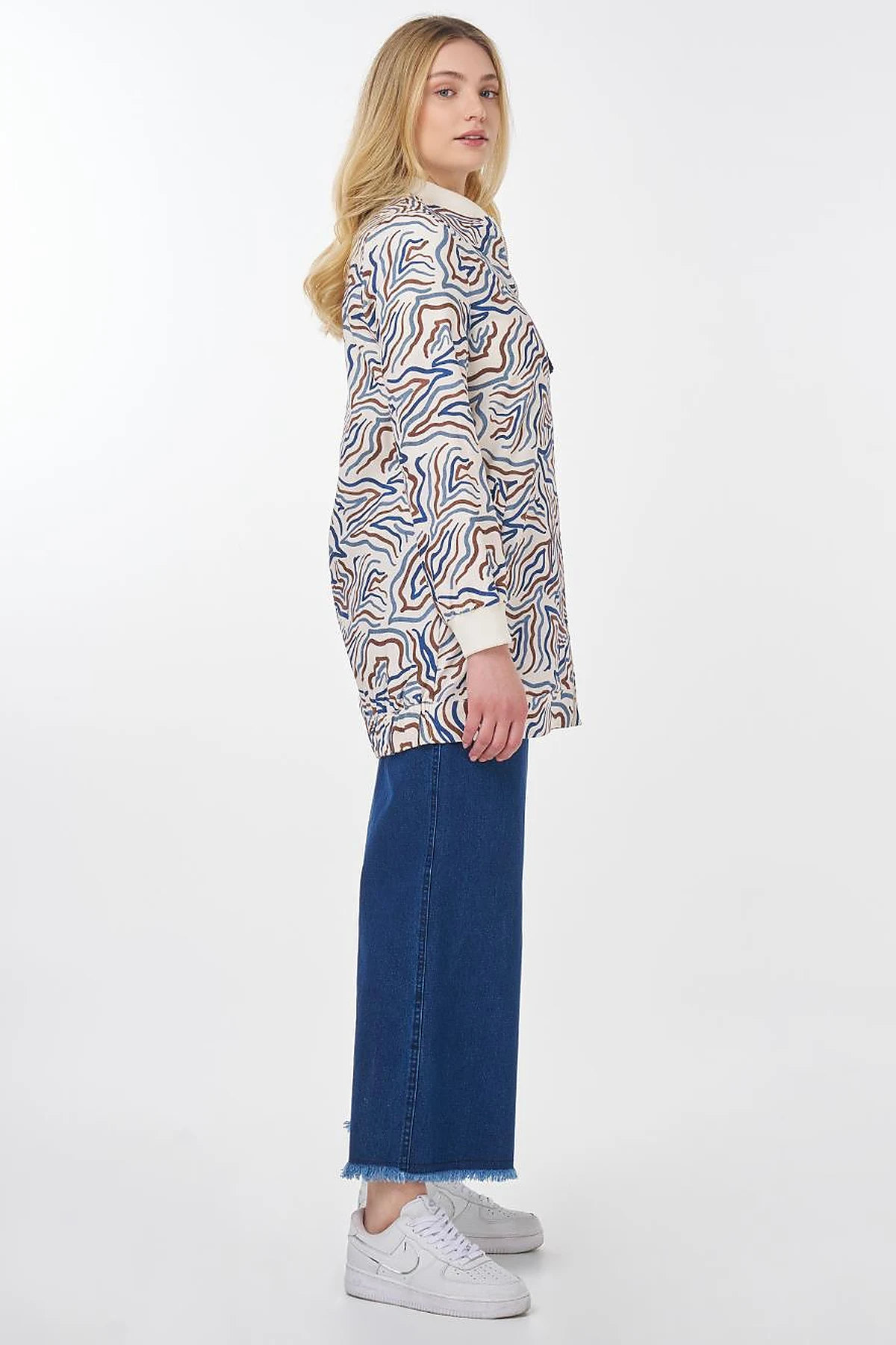 Abstract Pattern Varsity Collar Jacket Ecru 