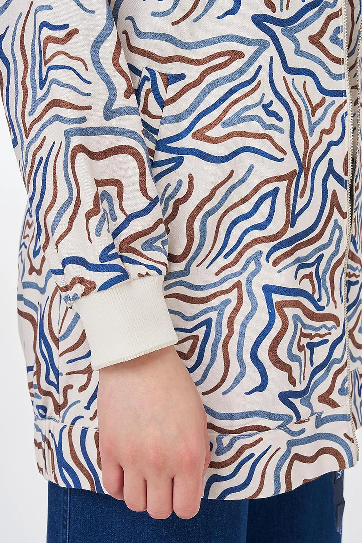 Abstract Pattern Varsity Collar Jacket Ecru 