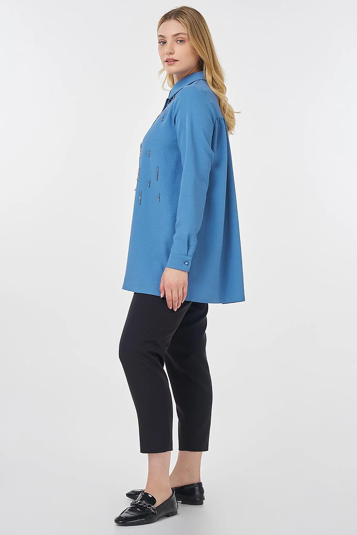 Stone-Embroidered Chic Tunic Crown Blue