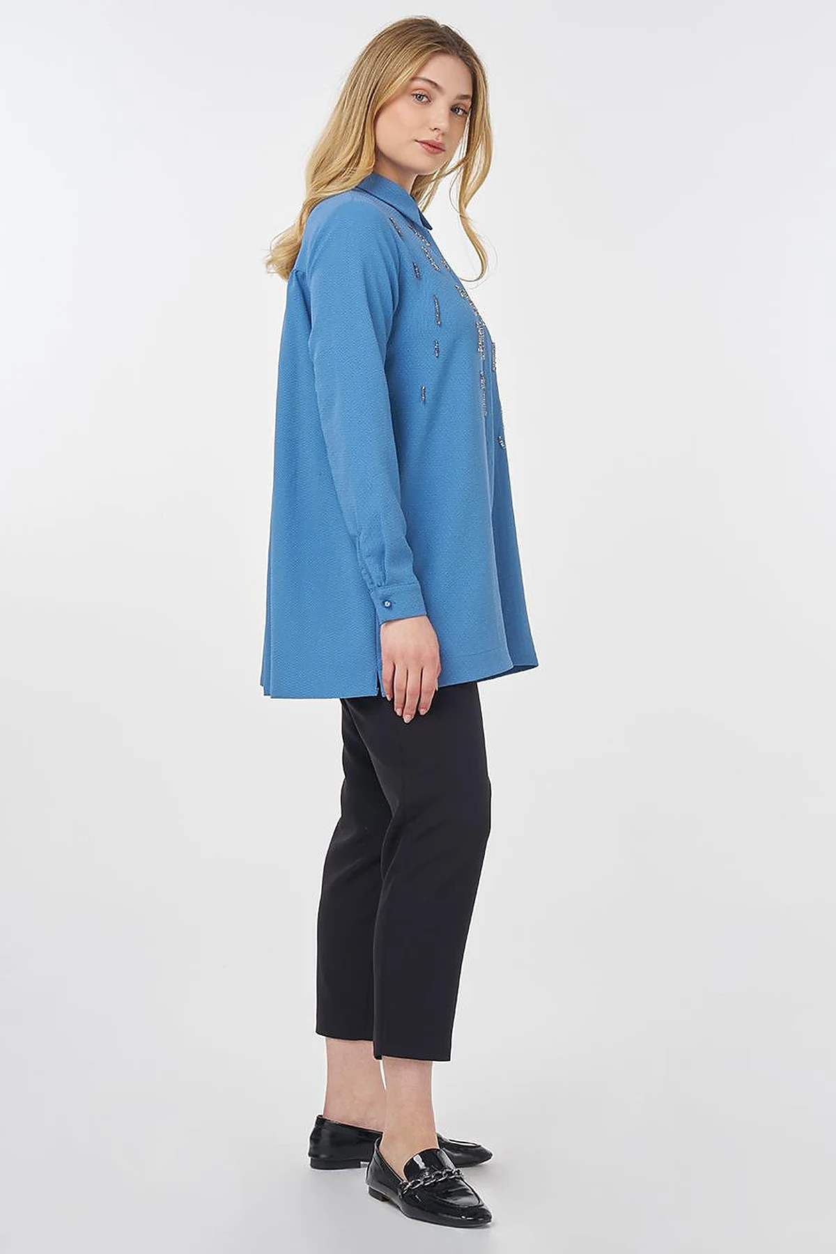 Stone-Embroidered Chic Tunic Crown Blue