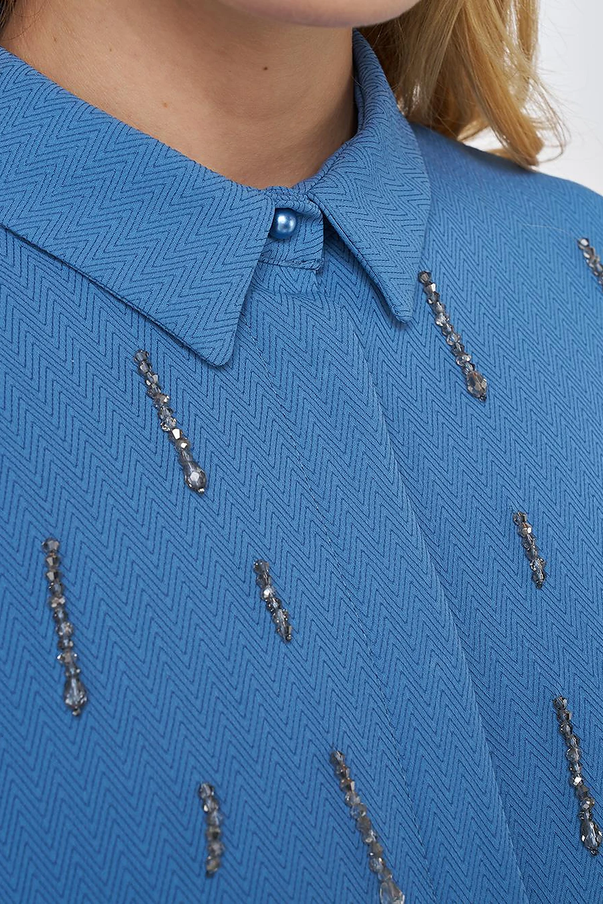 Stone-Embroidered Chic Tunic Crown Blue