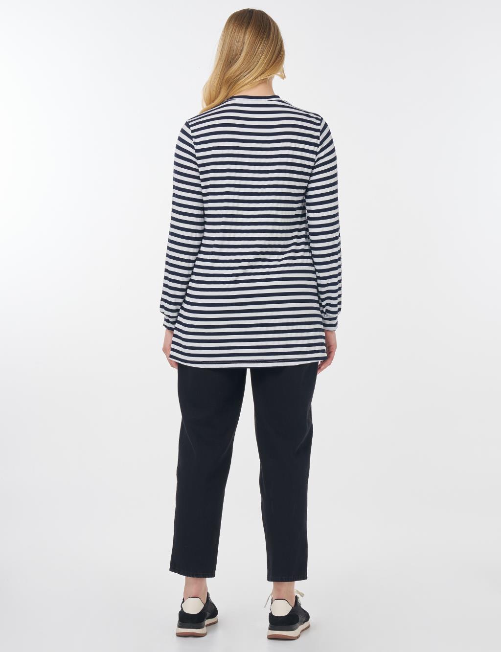 Çizgi Desen Örme Sweatshirt Lacivert 