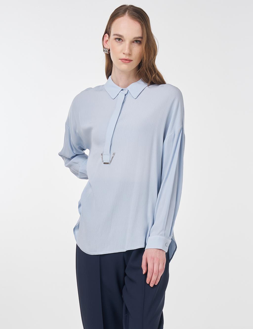 Half Placket Viscose Blouse Blue 