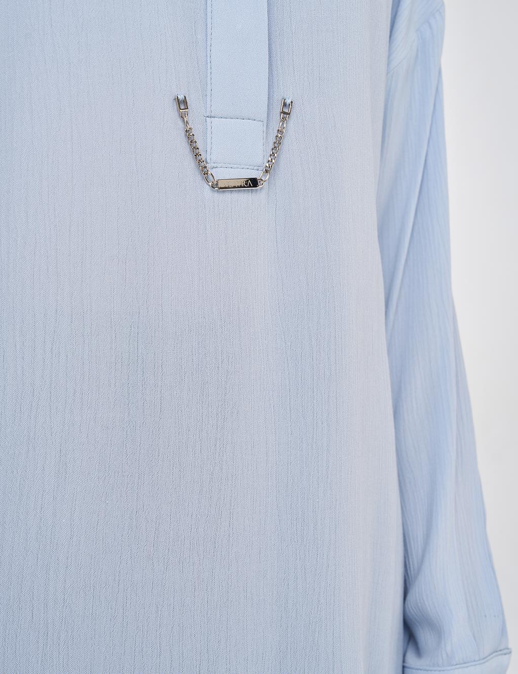 Half Placket Viscose Blouse Blue 