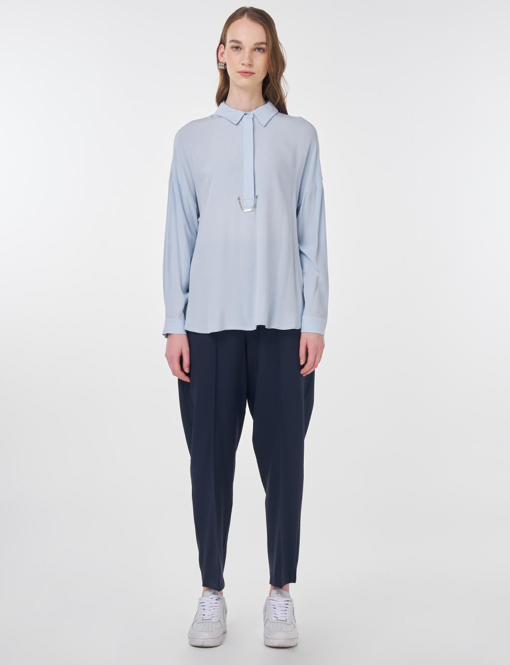 Half Placket Viscose Blouse Blue 