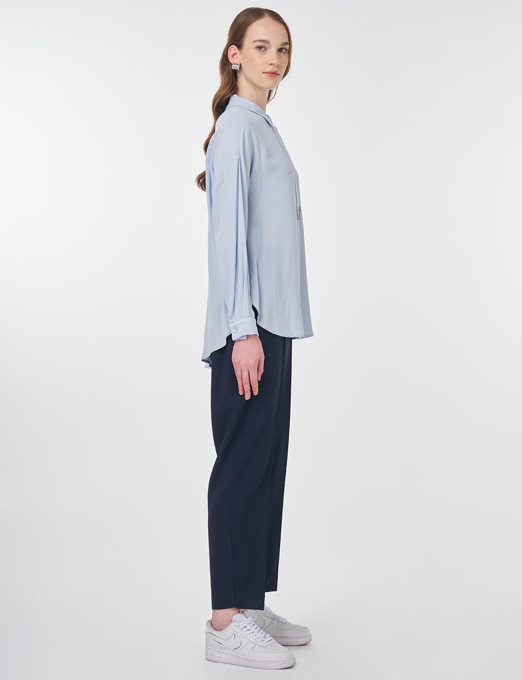 Half Placket Viscose Blouse Blue 
