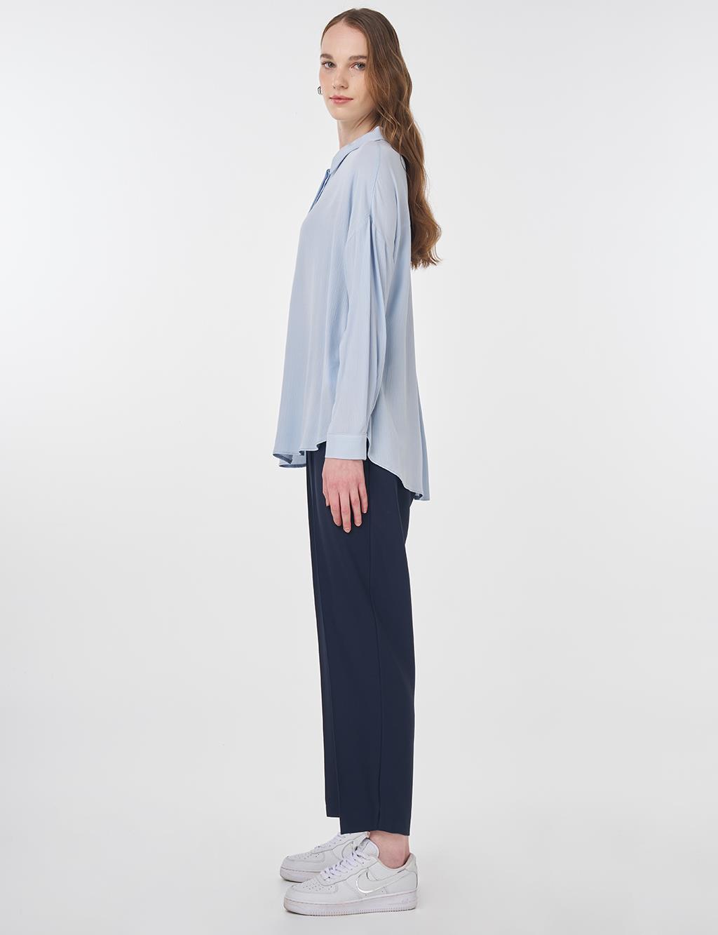 Half Placket Viscose Blouse Blue 