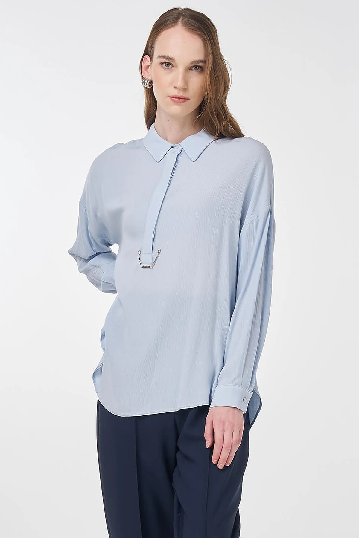 Half Placket Viscose Blouse Blue 