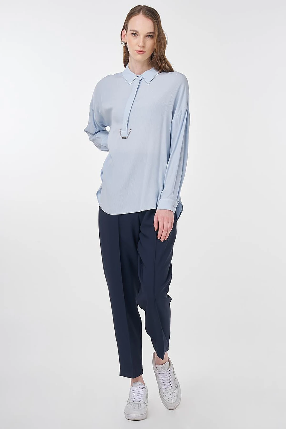 Half Placket Viscose Blouse Blue 