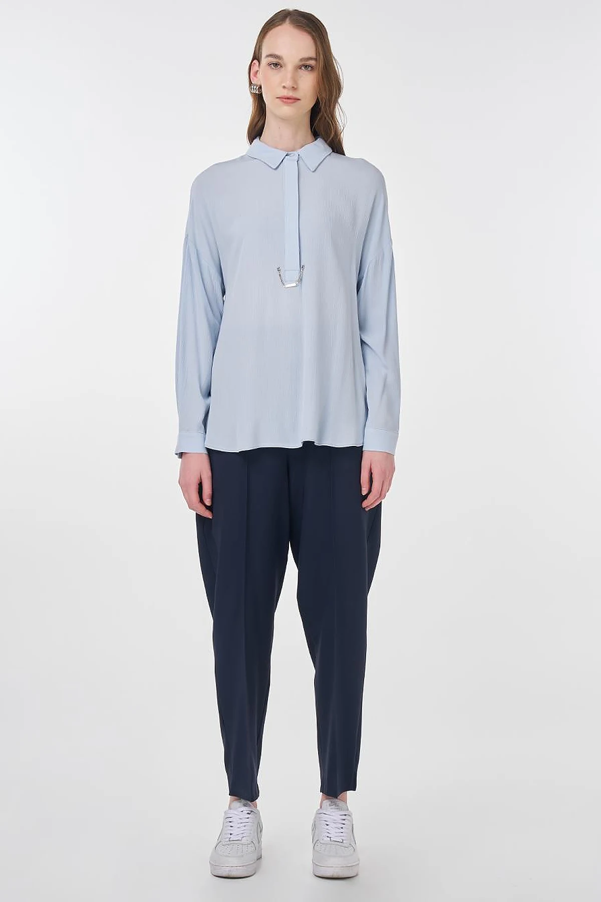 Half Placket Viscose Blouse Blue 