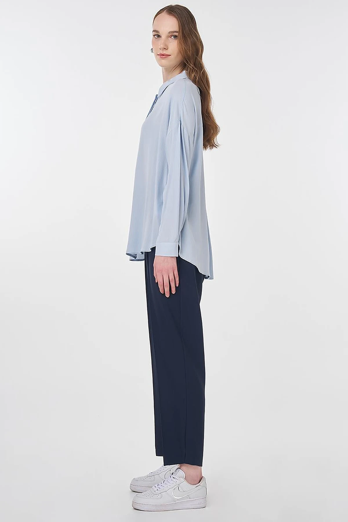 Half Placket Viscose Blouse Blue 